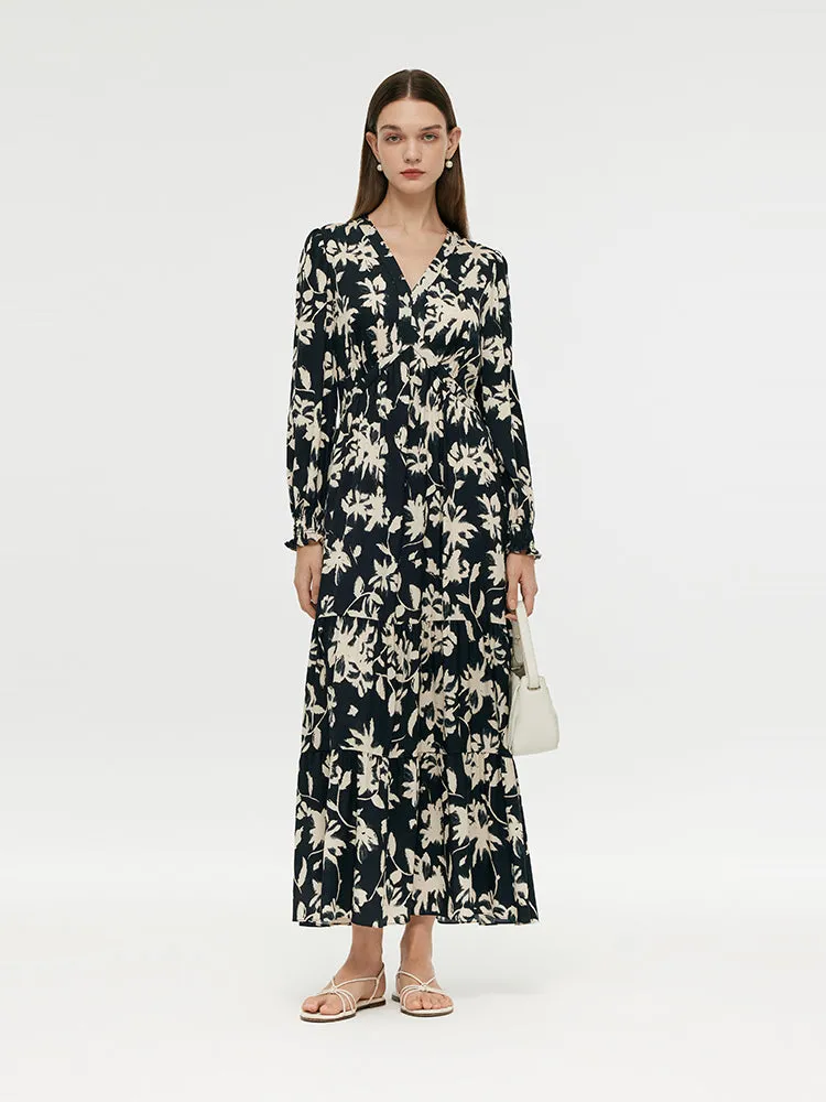 19 Momme Soie de mûrier Imprimé floral Robe maxi pour femmes robe