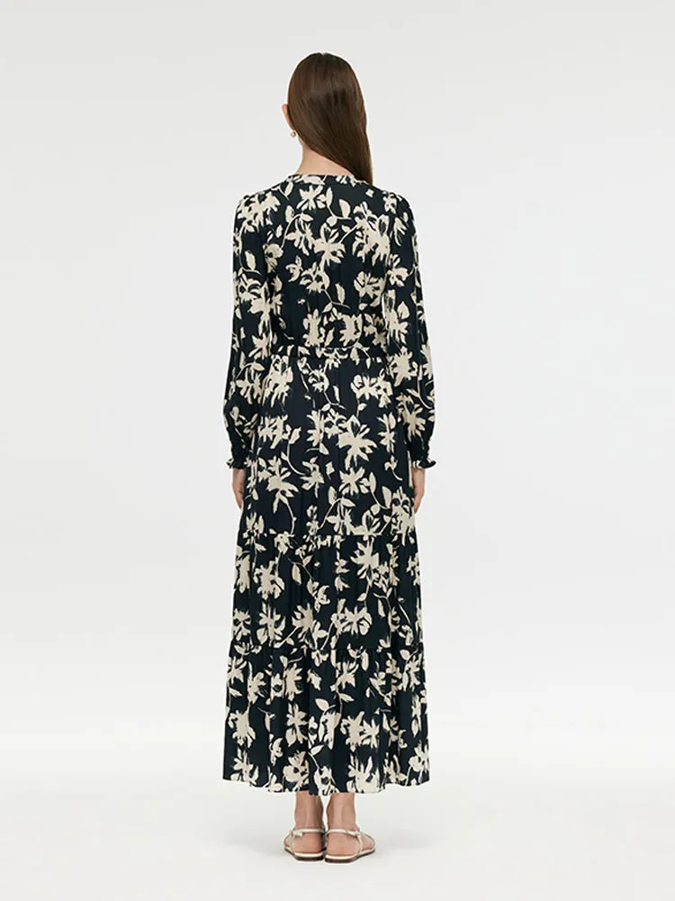 19 Momme Soie de mûrier Imprimé floral Robe maxi pour femmes robe