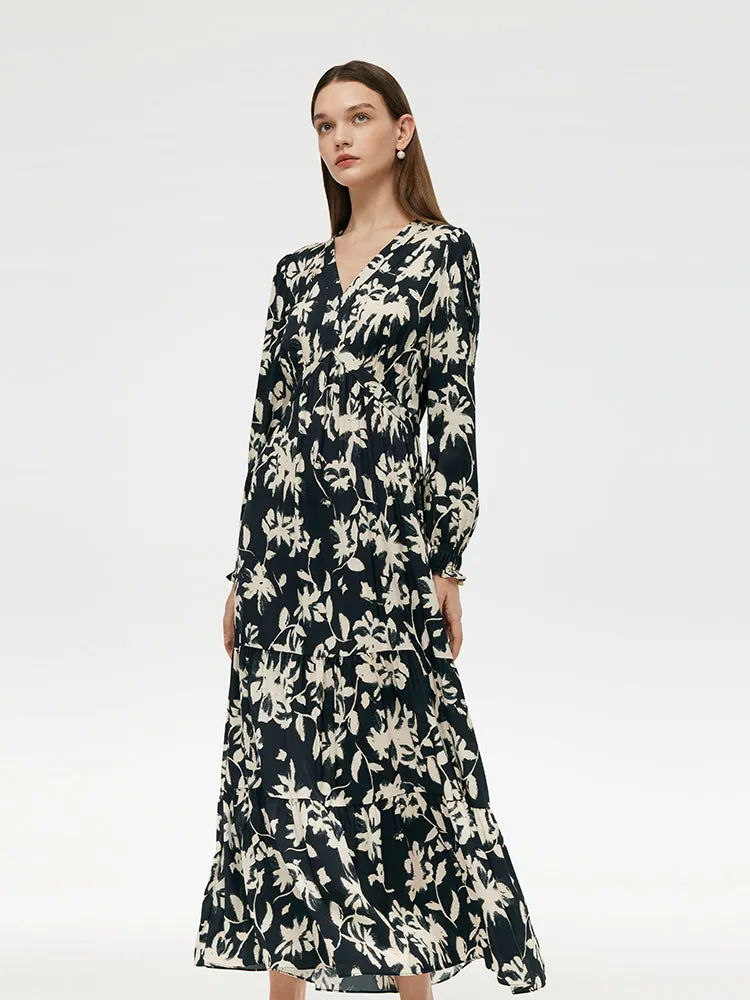 19 Momme Soie de mûrier Imprimé floral Robe maxi pour femmes robe