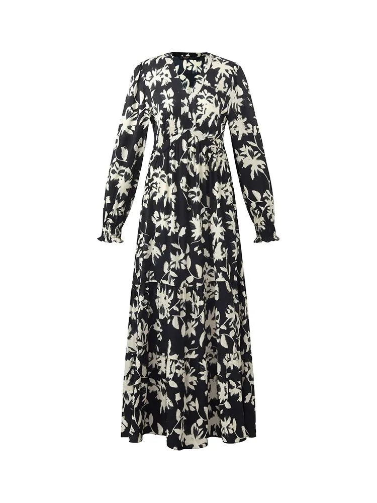 19 Momme Soie de mûrier Imprimé floral Robe maxi pour femmes robe