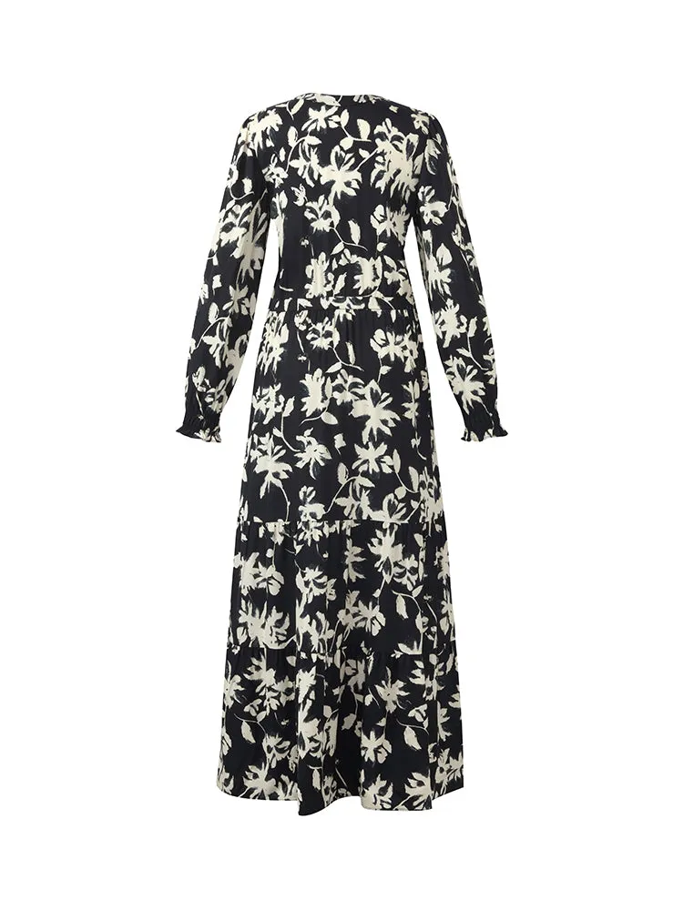 19 Momme Soie de mûrier Imprimé floral Robe maxi pour femmes robe