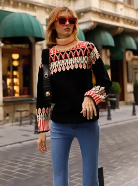Black - Unlined - Polo neck - Knit Sweaters