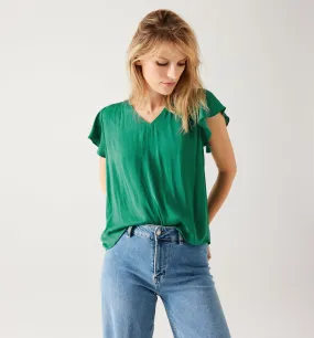 Blouse en satin uni Femme - Vert émeraude