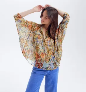 Blouse en voile imprimé Femme - Imprimé multicolore