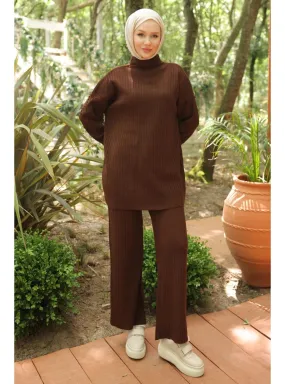Brown - Unlined - Polo neck - Knit Suits