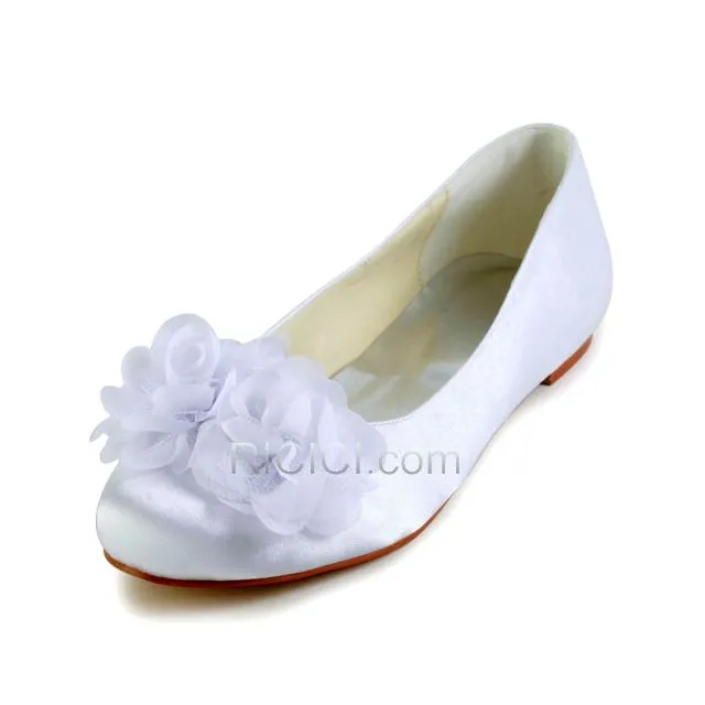 Chaussure Mariée Blanche Satin Escarpins Femmes Belle Plates