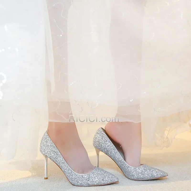 Chaussure Mariée Talon Aiguille Paillette Escarpins Femmes Talon Haut Chaussure De Bal