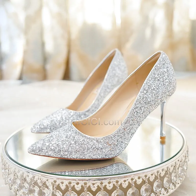 Chaussure Mariée Talon Aiguille Paillette Escarpins Femmes Talon Haut Chaussure De Bal