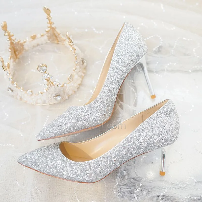 Chaussure Mariée Talon Aiguille Paillette Escarpins Femmes Talon Haut Chaussure De Bal