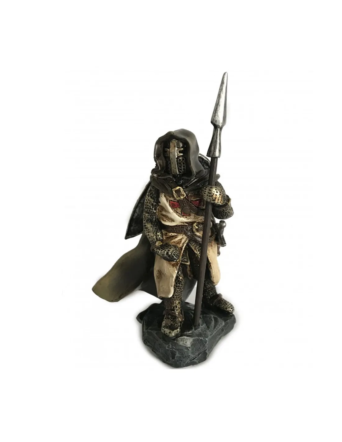 Chevalier templier miniature avec lance, 22 cm. ⚔️ Boutique Épées