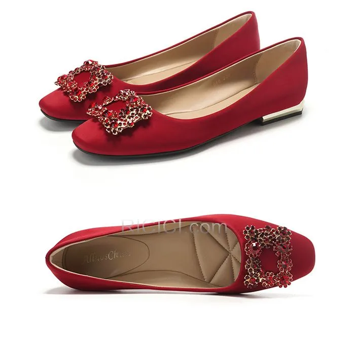 Confort Avec Strass Plate Escarpins Femmes Avec Cristal