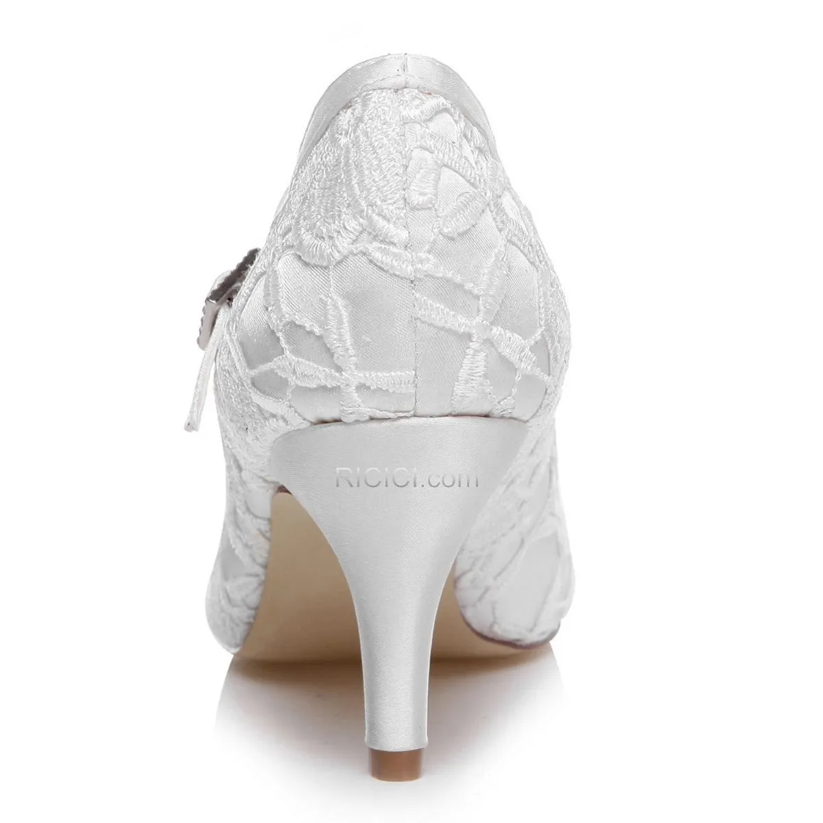 Dentelle Blanche Talon Aiguille Avec Bride Cheville Chaussure Mariée 7 cm Talon Mid Escarpins Femmes