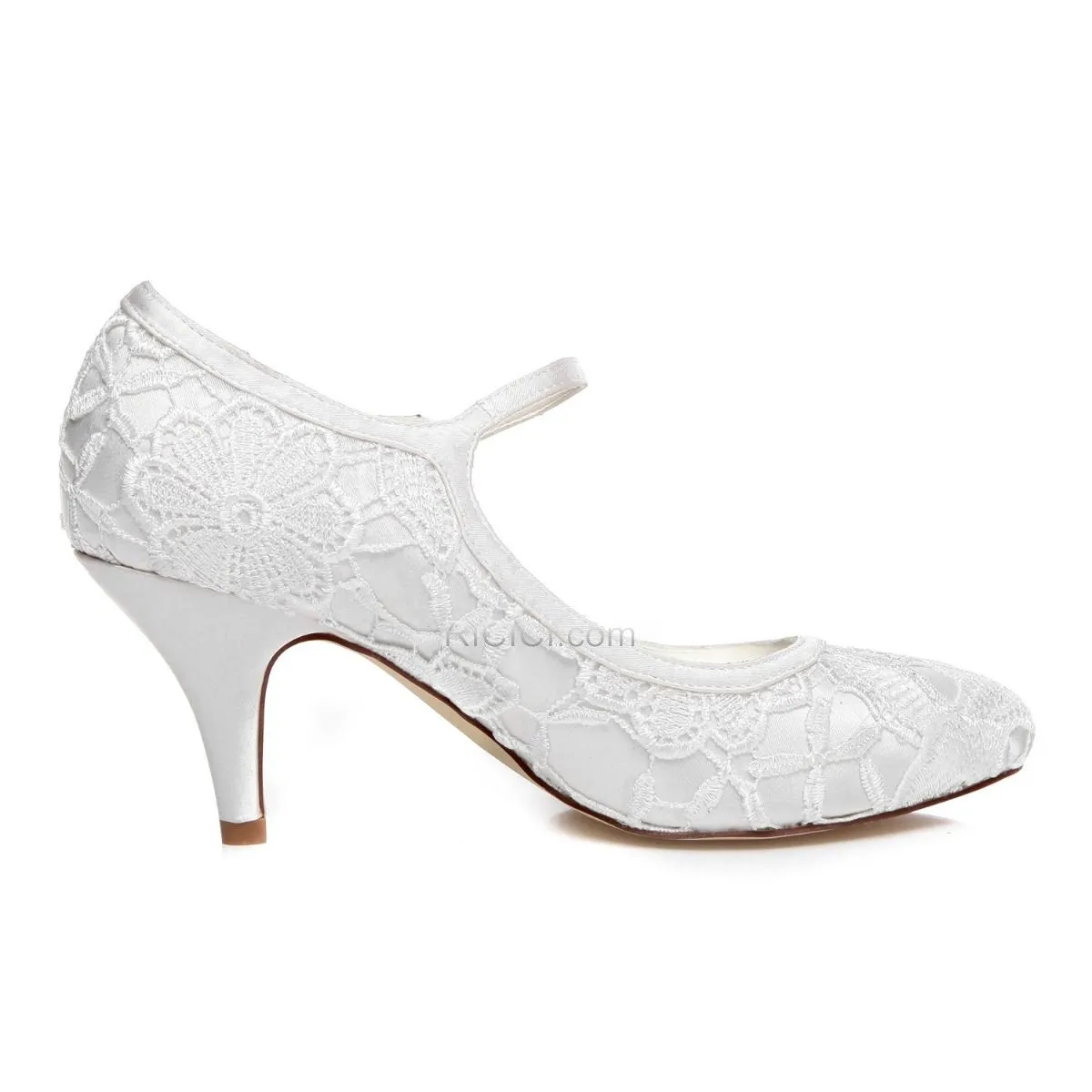 Dentelle Blanche Talon Aiguille Avec Bride Cheville Chaussure Mariée 7 cm Talon Mid Escarpins Femmes