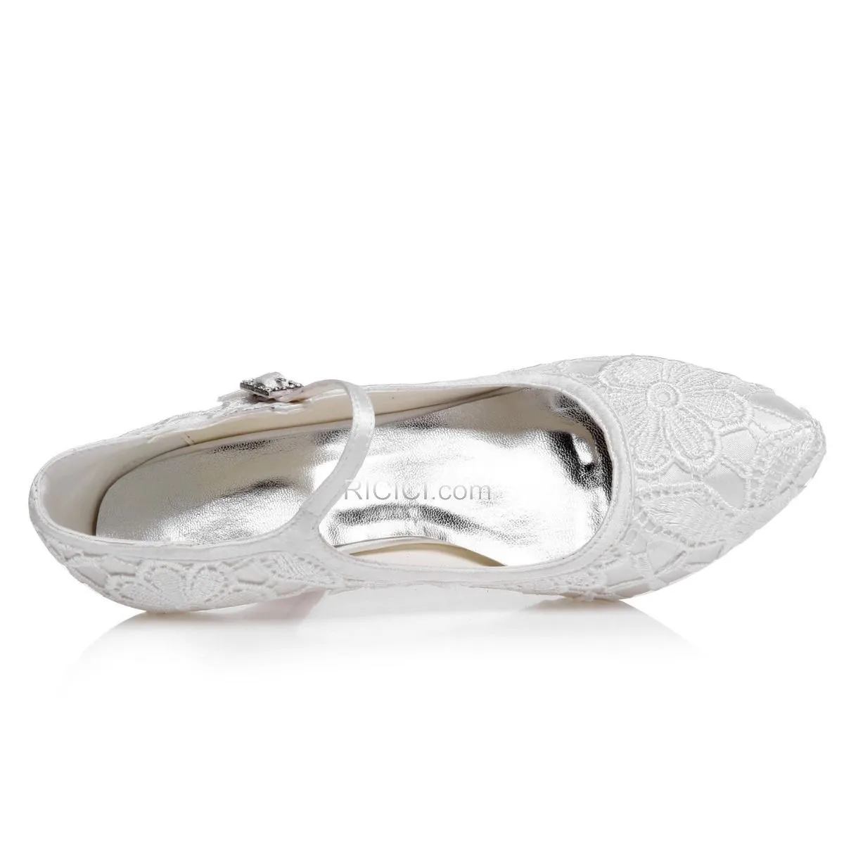 Dentelle Blanche Talon Aiguille Avec Bride Cheville Chaussure Mariée 7 cm Talon Mid Escarpins Femmes