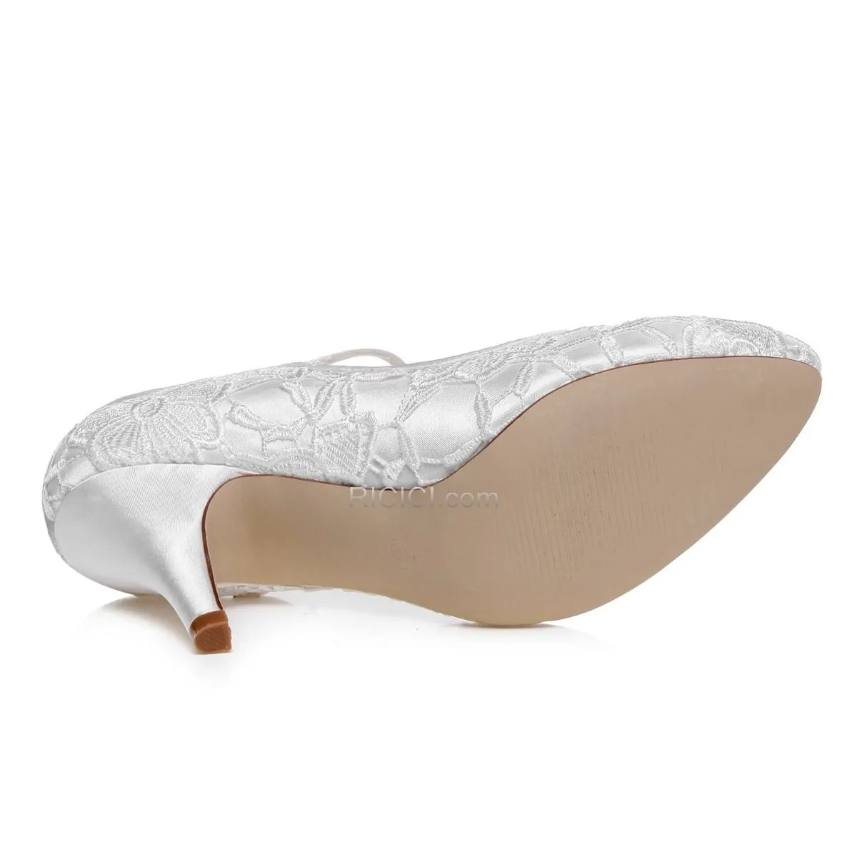 Dentelle Blanche Talon Aiguille Avec Bride Cheville Chaussure Mariée 7 cm Talon Mid Escarpins Femmes