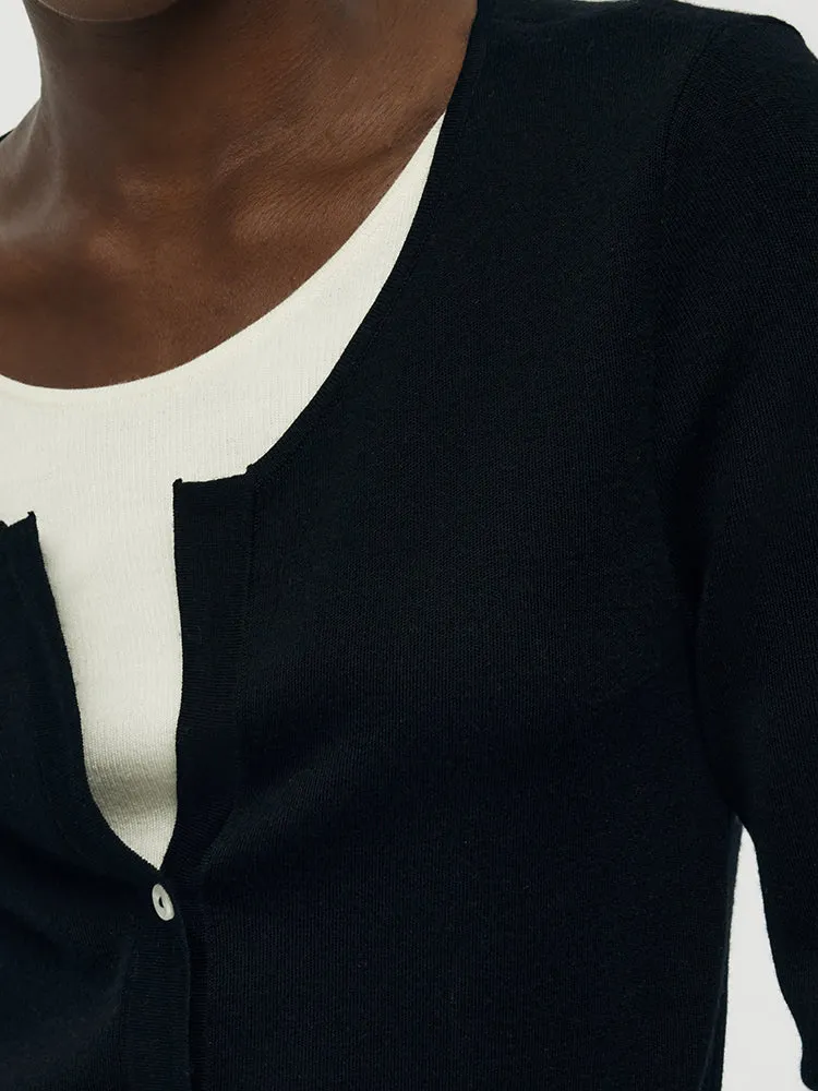 Haut en tricot à manches longues en patchwork de laine pour femmes