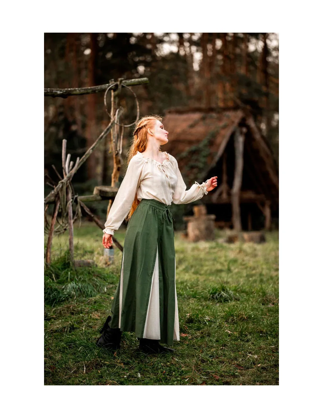 Jupe médiévale modèle Isabella, vert naturel ⚔️ Boutique Épées