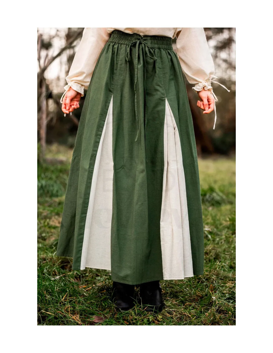 Jupe médiévale modèle Isabella, vert naturel ⚔️ Boutique Épées