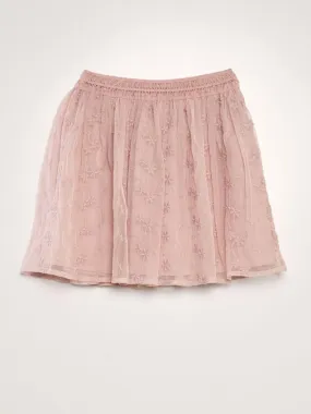 Jupe évasée en tulle brodé - Rose clair