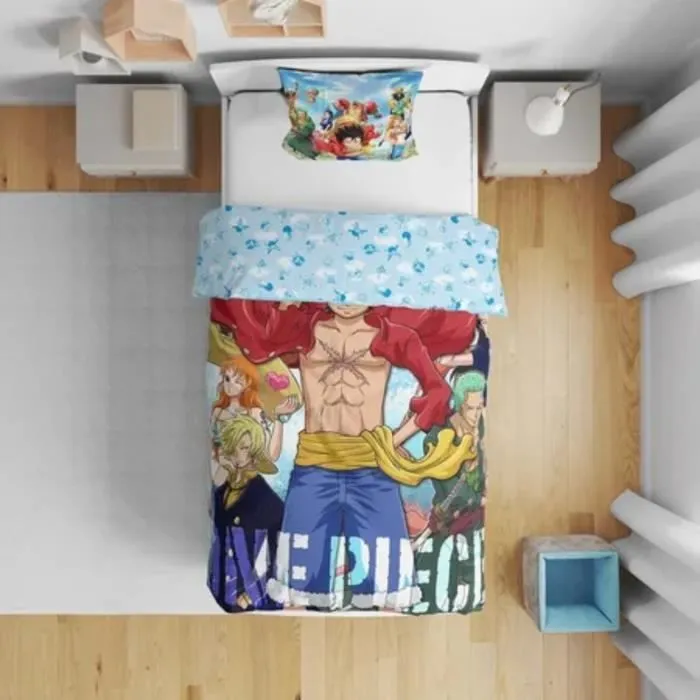 One Piece - Parure de Lit Enfant, Housse de couette 140x200 cm, une Taie d’oreiller 63x63 cm