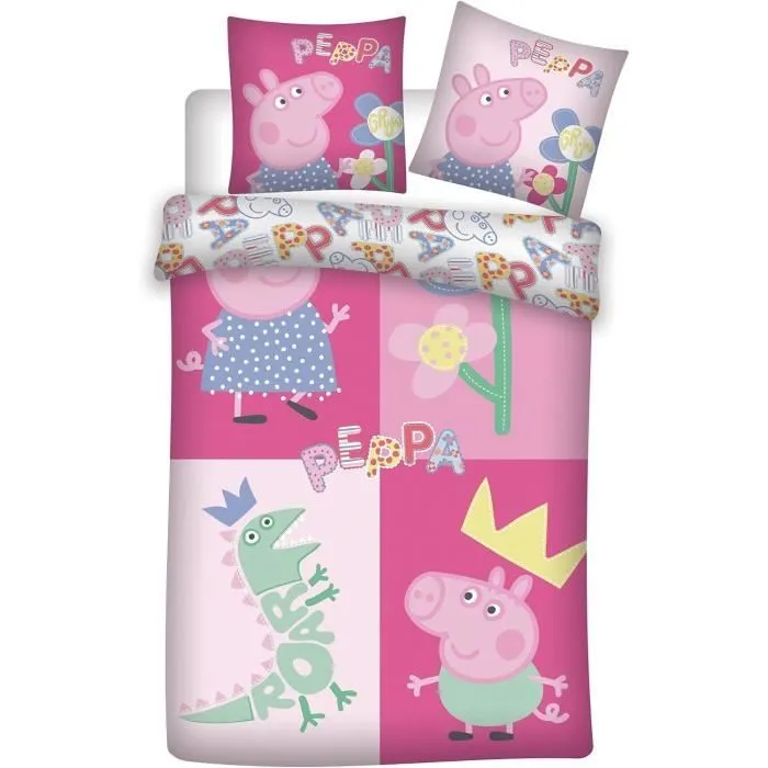 Peppa Pig Pink - Parure de Lit Bébé Coton, Housse de couette 100x135 cm, une Taie d’oreiller 40x60 cm