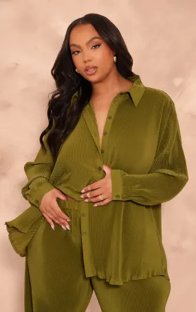 Plus Chemise oversize plissée kaki à boutons devant