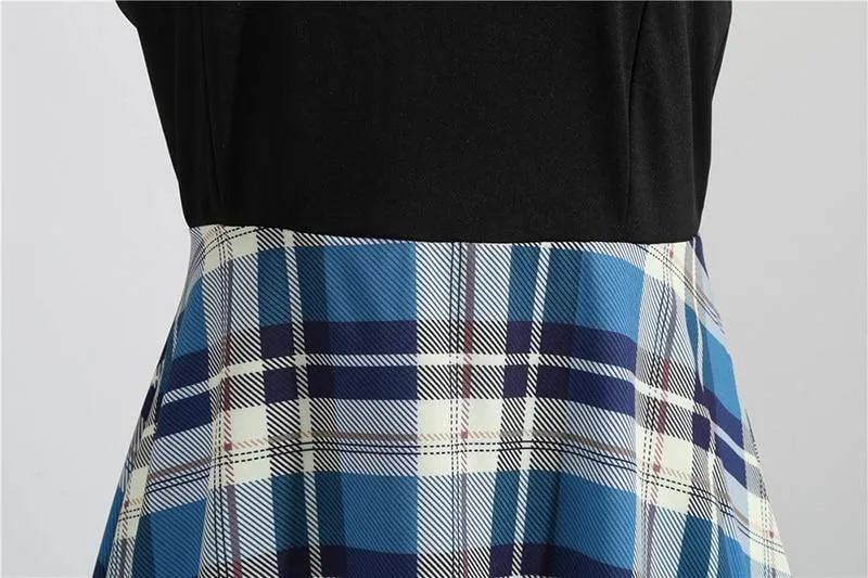 Robe Pin-Up  Vichy Bleue  Col en V