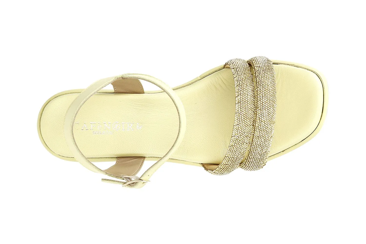 sandales modèle gilda à semelle compensée et double bande avec strass yellow - CafèNoir
