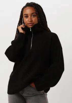 selected femme col roulé slfbloomie ls knit half zip en noir