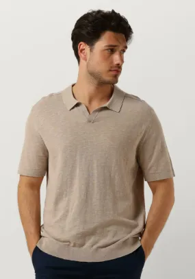 selected homme polo slhberg linen ss knit open polo en beige