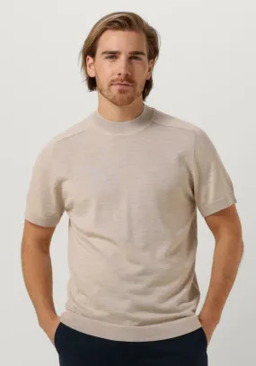 selected homme t-shirt slhtown ss knit mock neck b en beige