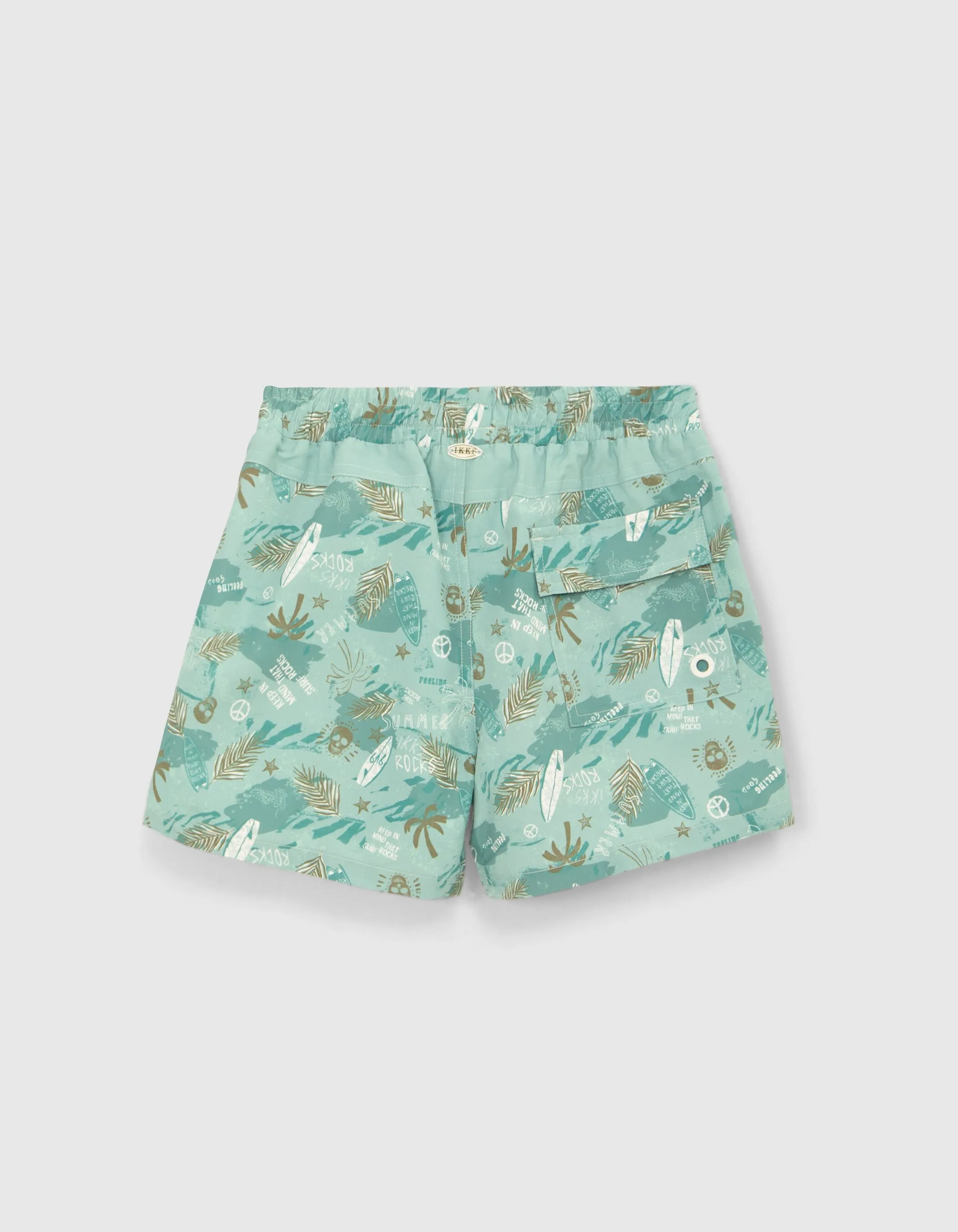 Short de bain vert imprimé surf-rock garçon