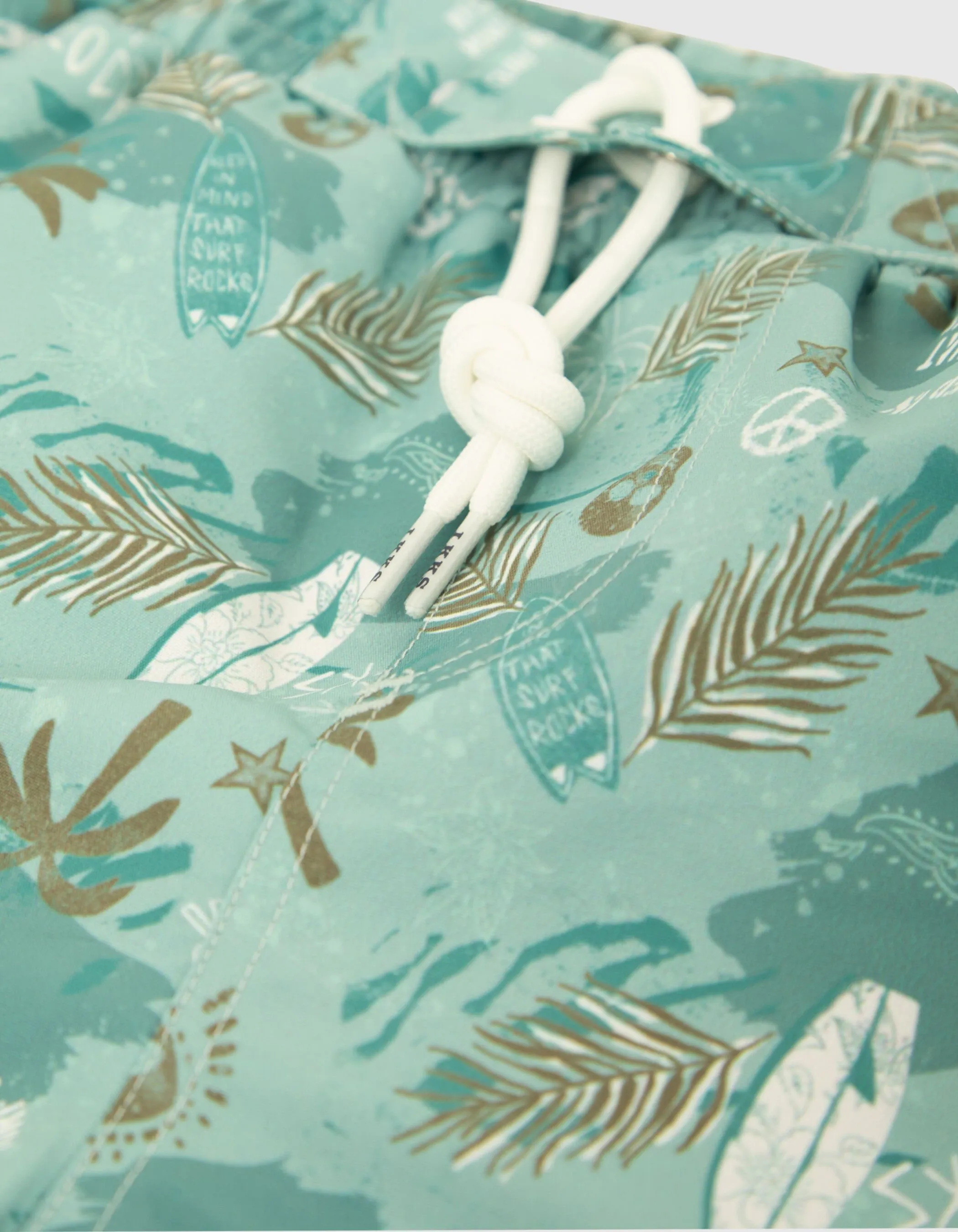 Short de bain vert imprimé surf-rock garçon