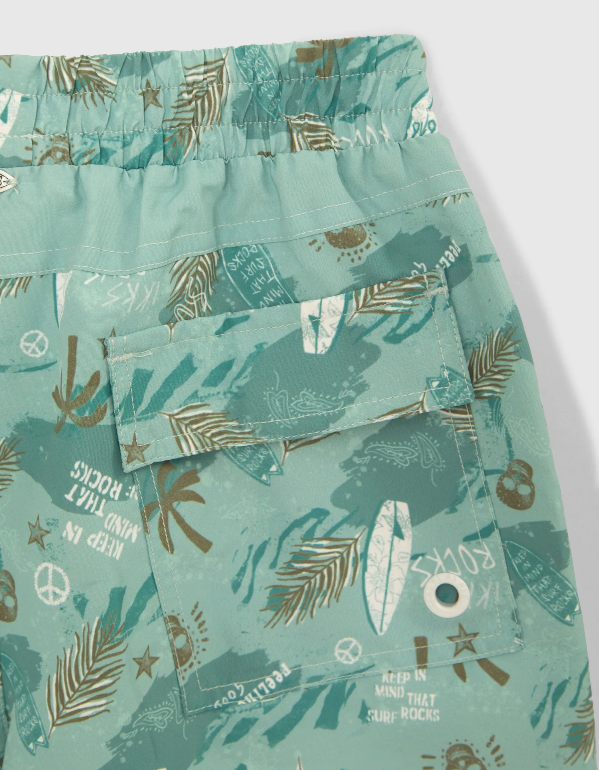 Short de bain vert imprimé surf-rock garçon