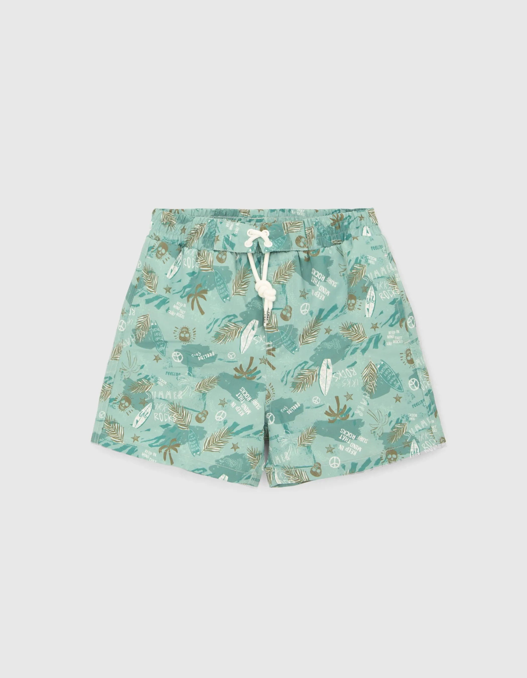 Short de bain vert imprimé surf-rock garçon
